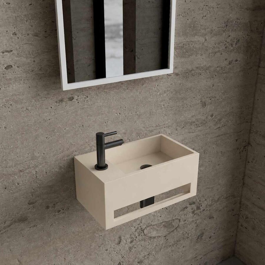 Boss & Wessing Fonteinset BWS Solid Surface Met Handdoekhouder Links Mat Beige Gunmetal