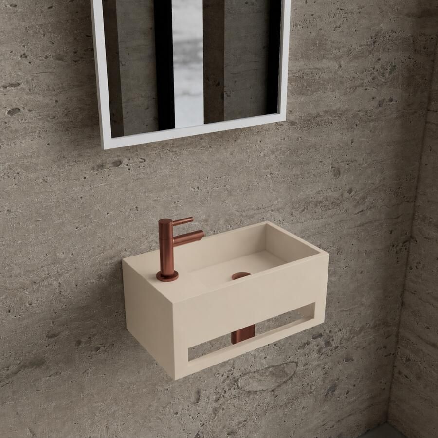 Boss & Wessing Fonteinset BWS Solid Surface Met Handdoekhouder Links Mat Beige Koper