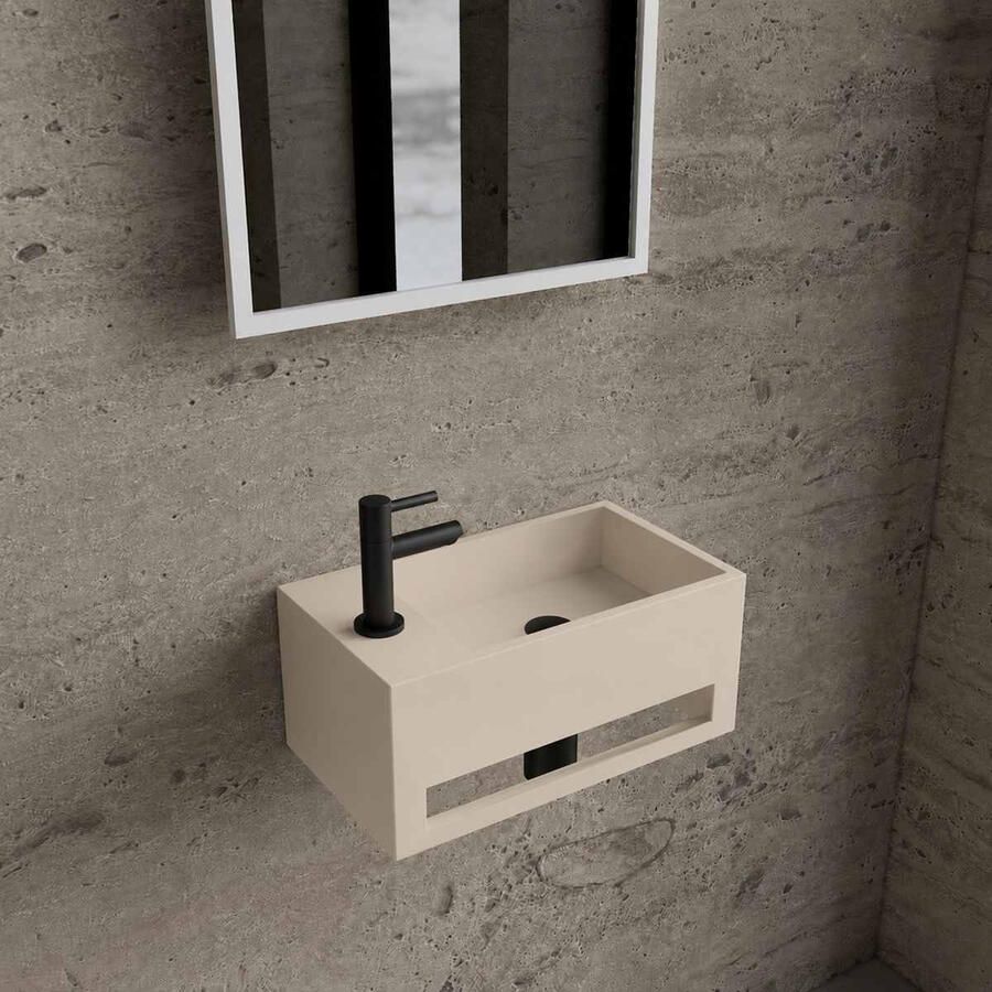 Boss & Wessing Fonteinset BWS Solid Surface Met Handdoekhouder Links Mat Beige Mat Zwart