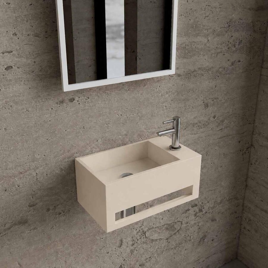 Boss & Wessing Fonteinset BWS Solid Surface Met Handdoekhouder Rechts Mat Beige Chroom
