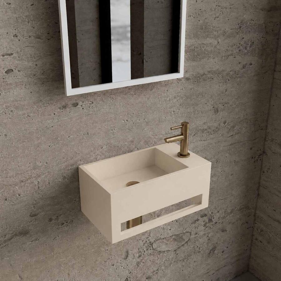 Boss & Wessing Fonteinset BWS Solid Surface Met Handdoekhouder Rechts Mat Beige Goud