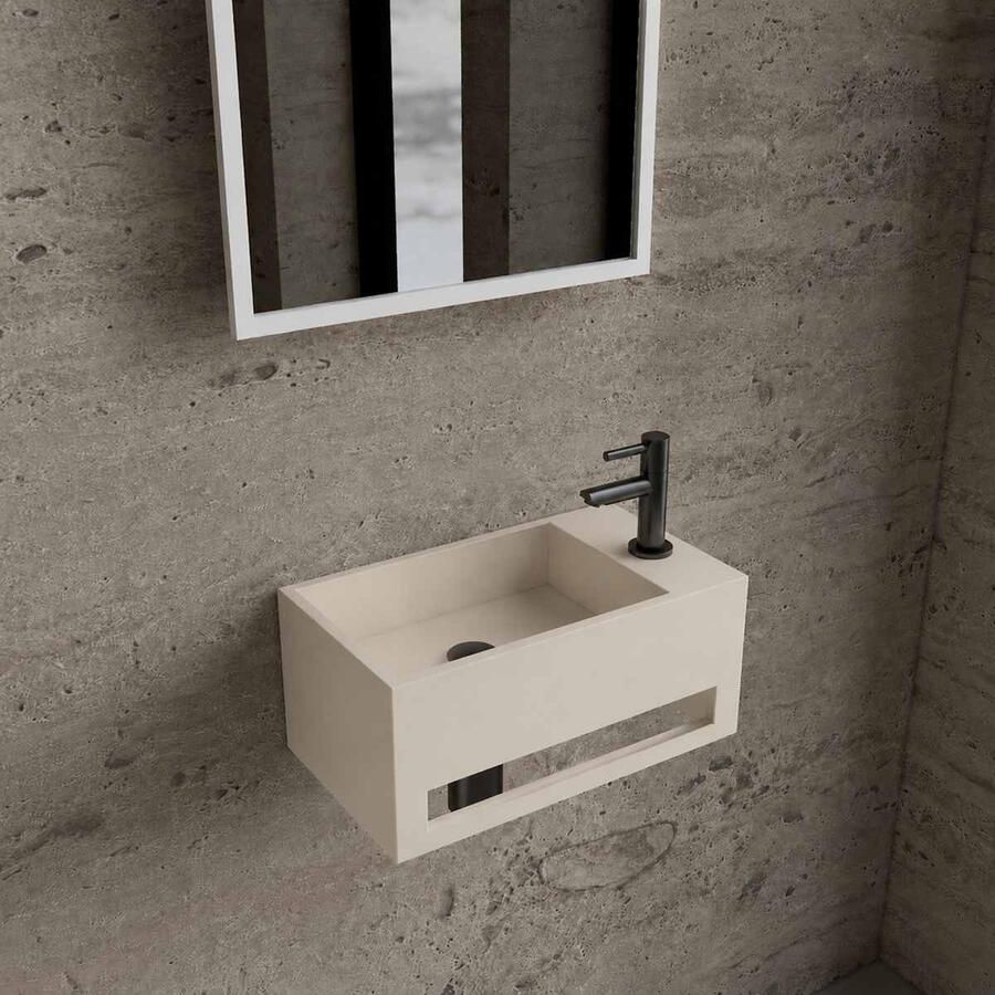Boss & Wessing Fonteinset BWS Solid Surface Met Handdoekhouder Rechts Mat Beige Gunmetal