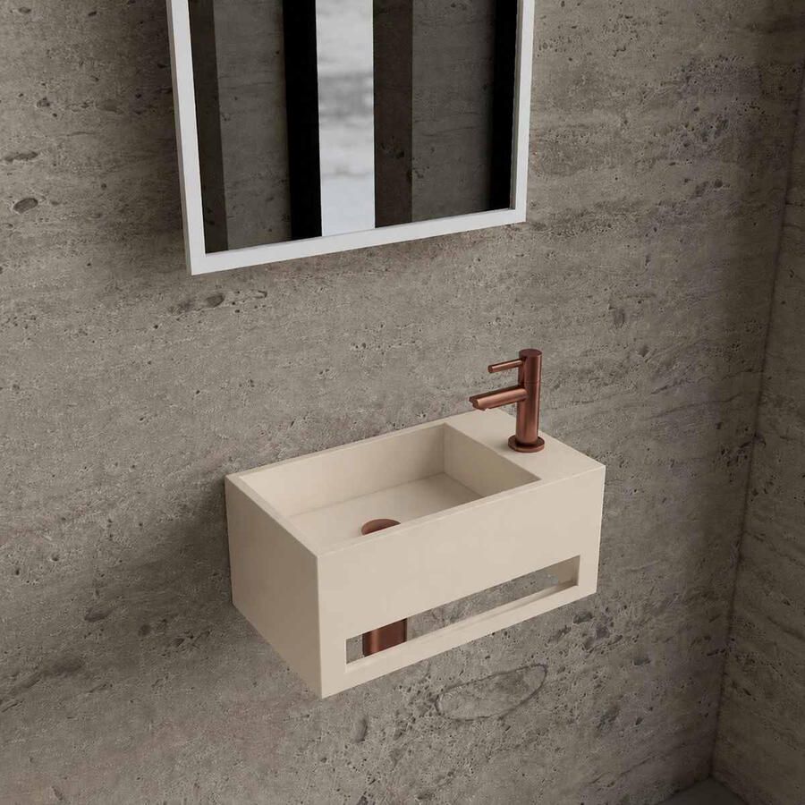Boss & Wessing Fonteinset BWS Solid Surface Met Handdoekhouder Rechts Mat Beige Koper