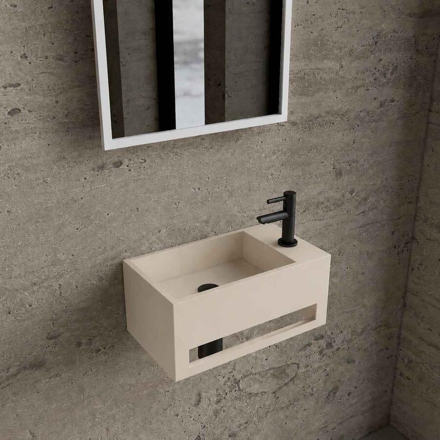 Boss & Wessing Fonteinset BWS Solid Surface Met Handdoekhouder Rechts Mat Beige Mat Zwart