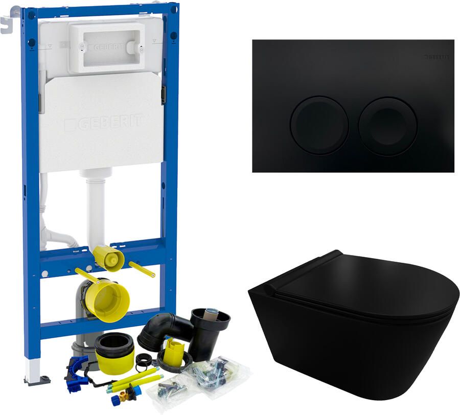 Boss & Wessing Geberit UP100 Toiletset Compleet | Inbouwreservoir | Rimless Civita Mat Zwart met drukplaat