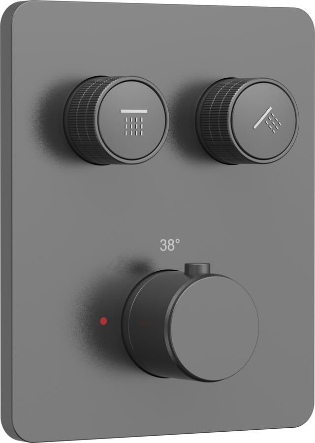Boss & Wessing Inbouw Douchethermostaat BWS Sensa 2 Weg Met Drukknoppen Geborsteld Gunmetal PVD (incl. inbouwdeel)