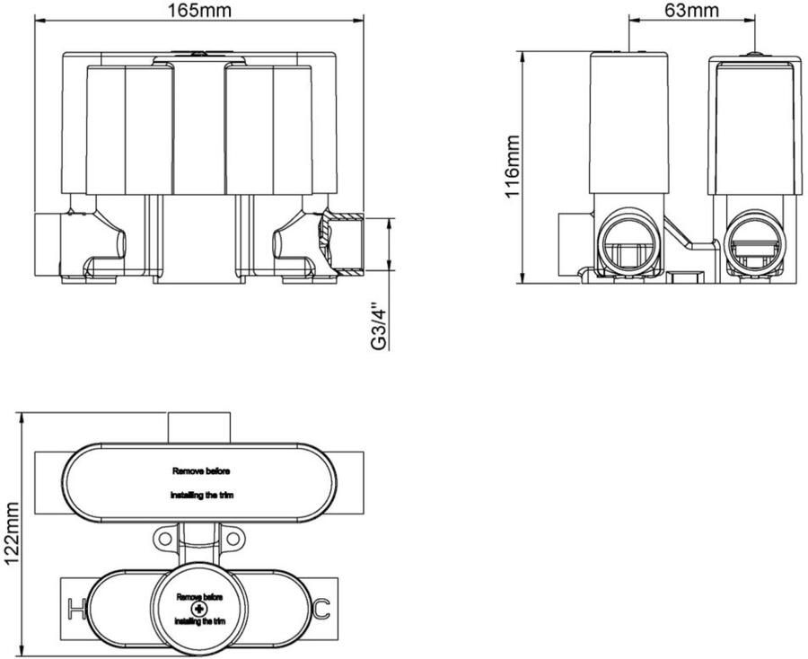 Boss & Wessing Inbouwdeel BWS Click voor 3-Wegs Douchethermostaat