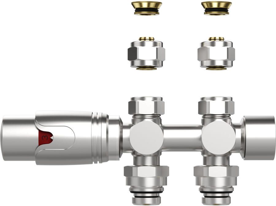 Belrad Radiatorkraan 19.8x4.3 thermostatisch muur- en vloeraansluting 1 2MX16 2 M30 geborsteld rvs BLR301