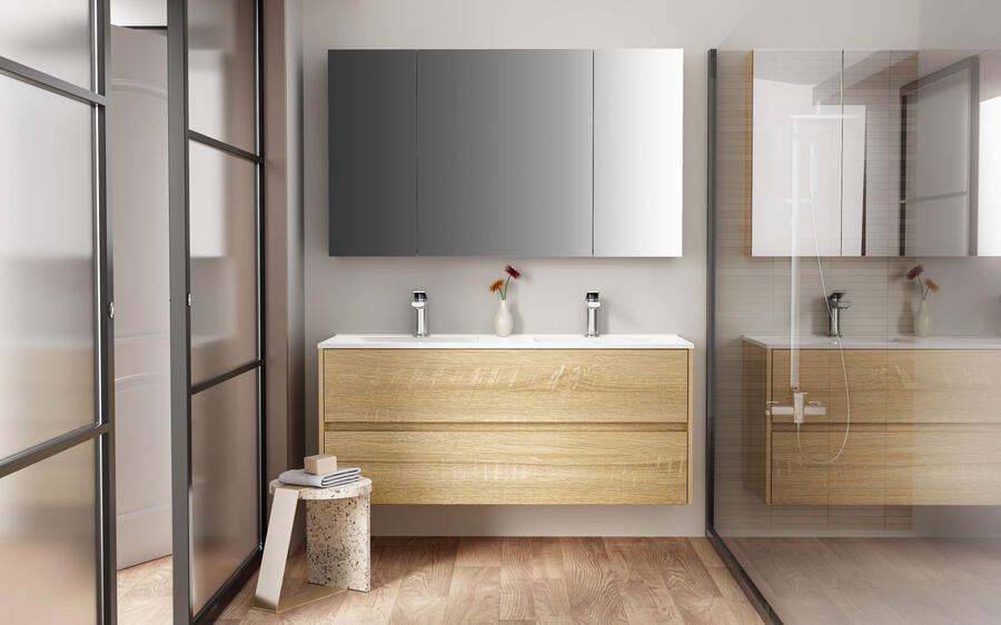 Boss & Wessing Spiegelkast BWS Hayat 3 Assymetrische Deuren 120x70x15cm Eik