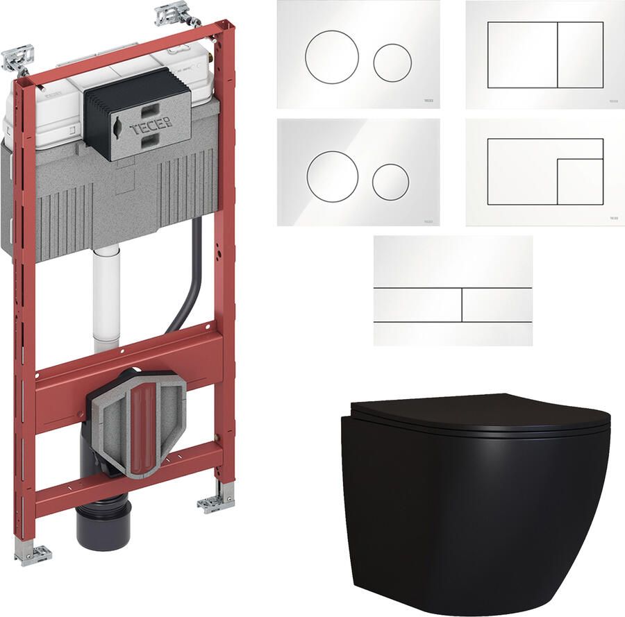 Boss & Wessing TECE Profil Toiletset set65 Mudo Randloos Mat Zwart met TECE Drukplaat