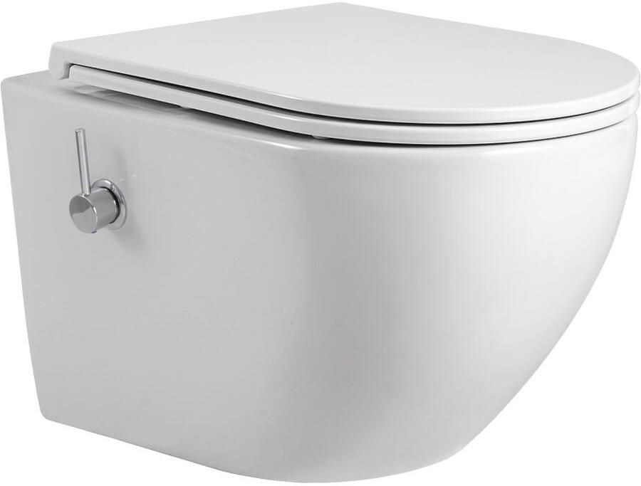 Boss & Wessing Wandcloset BWS Tado Pro met Bidetkraan Randloos Glans Wit 52.5 cm (incl. Zitting)