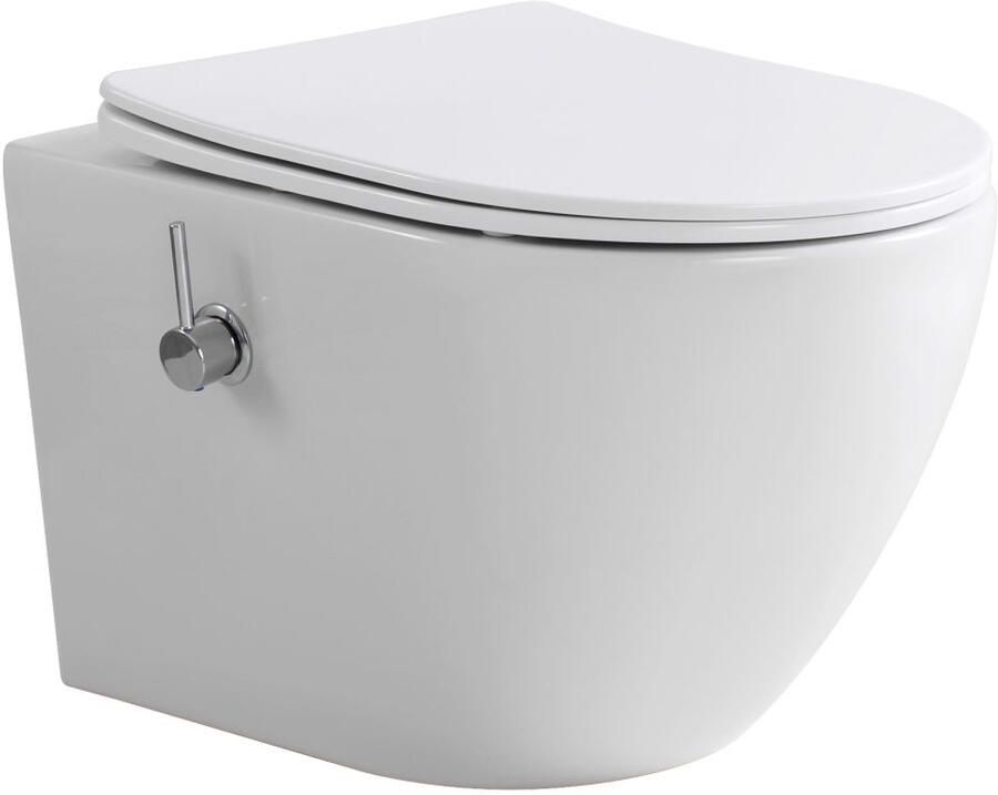 Boss & Wessing Wandcloset BWS Tado Pro met Bidetkraan Tornado Spoeling Glans Wit 52.5 cm (incl. Zitting)