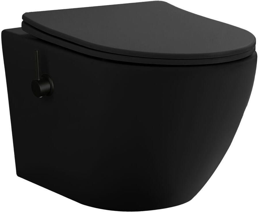 Boss & Wessing Wandcloset BWS Tado Pro met Bidetkraan Tornado Spoeling Mat Zwart 52.5 cm (incl. Zitting)