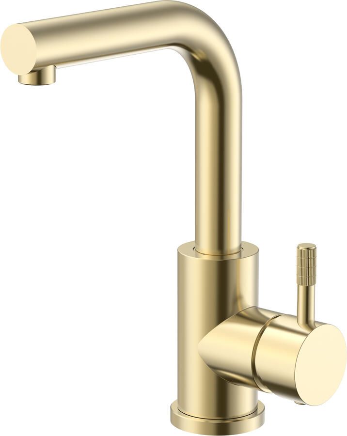 Boss & Wessing Wastafel Keukenmengkraan BWS Sensa Rechte Uitloop Draaibaar Cold Start Hendel Geborsteld Goud PVD