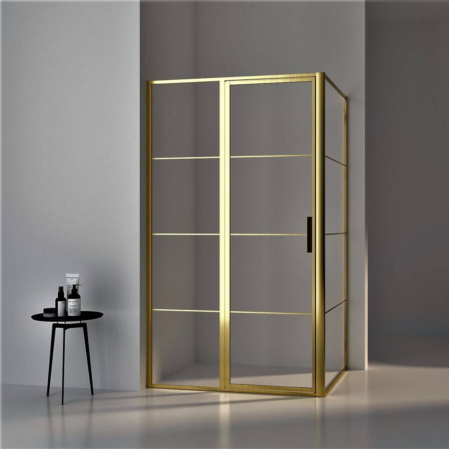 Boss & Wessing BWS Douchecabine Frame 120x120 cm 8 mm NANO Glas Geborsteld Messing Goud