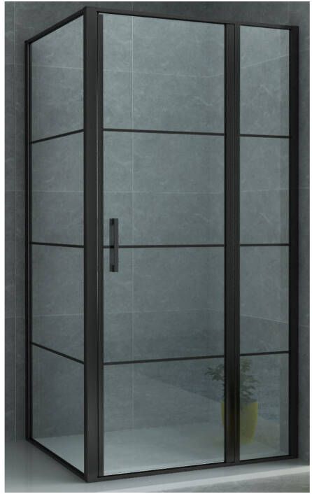 Boss & Wessing Douchecabine BWS Creton Draaideur incl Zijwand 8 mm Glas Mat Zwart Raster (Alle maten)
