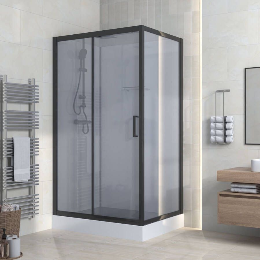 Boss & Wessing Douchecabine BWS Eva Omkeerbaar 110x225x80 cm Met Schuifdeur Grijs Rookglas Mat Zwart