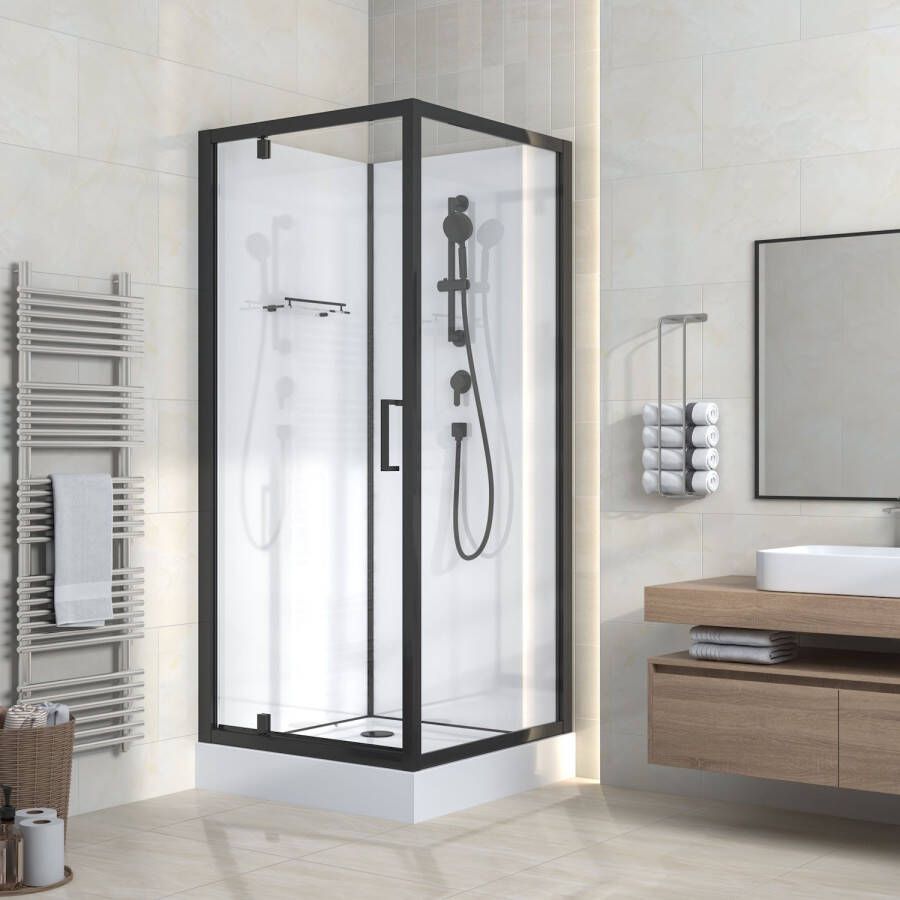 Boss & Wessing Douchecabine BWS Eva Omkeerbaar 80x215x80 cm Met Draaideur Helder Glas Mat Zwart