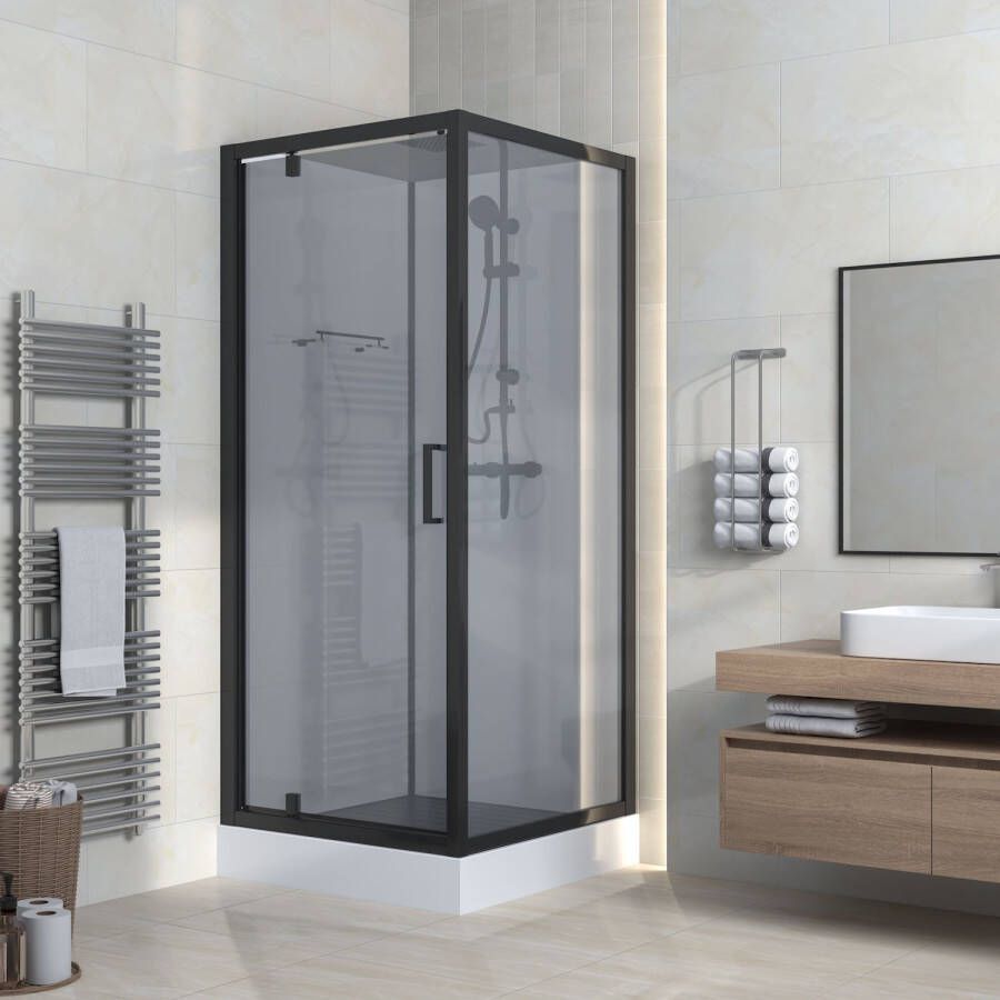 Boss & Wessing Douchecabine BWS Eva Omkeerbaar 90x225x90 cm Met Draaideur Grijs Rookglas Mat Zwart