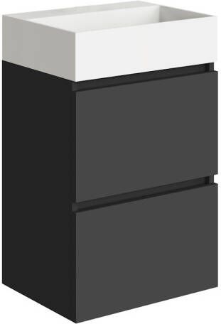 Boss & Wessing Fonteinkast BWS Melina 45 cm Mat Zwart Met Wastafel Glans Wit