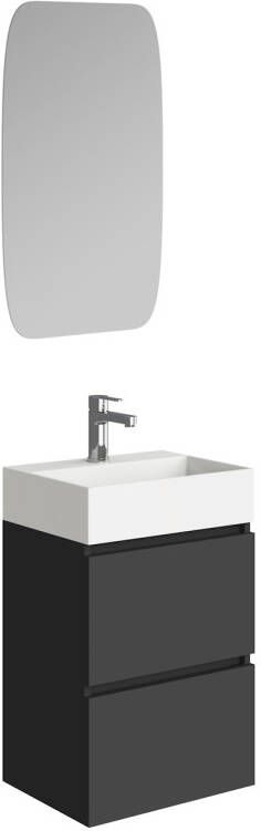 Boss & Wessing Fonteinkast BWS Melina 45 cm Mat Zwart Met Wastafel Glans Wit Inclusief Spiegel