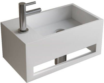 Boss & Wessing Fonteinset BWS Solid Surface Met Handdoekhouder Links Wit Chroom