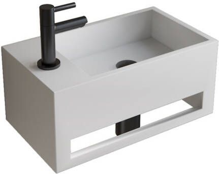 Boss & Wessing Fonteinset BWS Solid Surface Met Handdoekhouder Links Wit Gunmetal