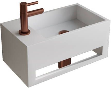 Boss & Wessing Fonteinset BWS Solid Surface Met Handdoekhouder Links Wit Koper