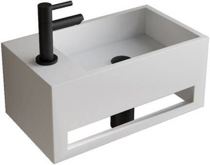 Boss & Wessing Fonteinset BWS Solid Surface Met Handdoekhouder Links Wit Mat Zwart