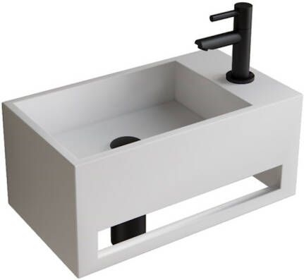 Boss & Wessing Fonteinset BWS Solid Surface Met Handdoekhouder Rechts Wit Mat Zwart