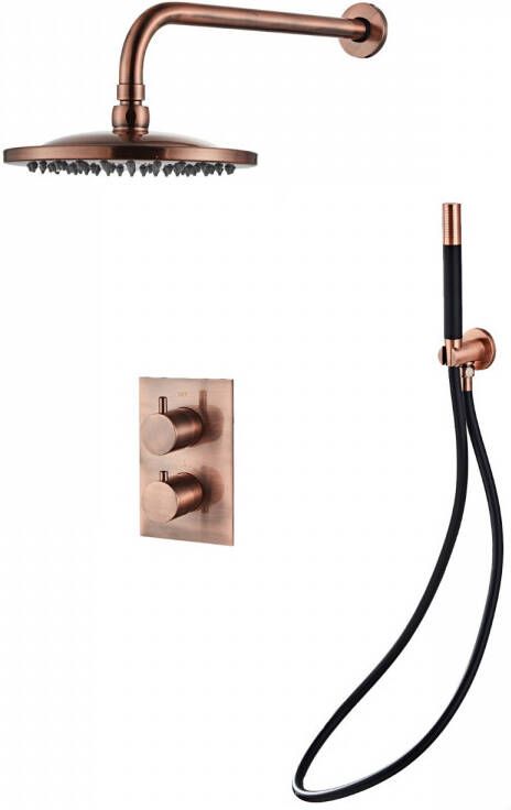 Boss & wessing Inbouw Regendouche Set BWS Copper Pro Wanduitloop en Staaf Handdouche Geborsteld Koper 20 cm