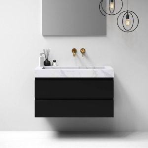 Boss & Wessing Meubelset BWS Solution 100 Mat Zwart 2 Lades Met Wastafel Artificial Marble Wit 0 Kraangaten