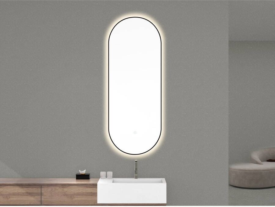 Boss & Wessing Ovale Spiegel BWS Mino met Dimbare LED Verlichting en Spiegelverwarming 50 x 100 cm Mat Zwart