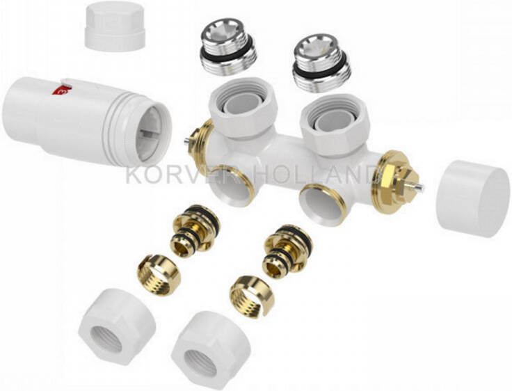Boss & Wessing Set Thermostatisch Onderblok BWS Zuko Haaks links rechts Glans Wit