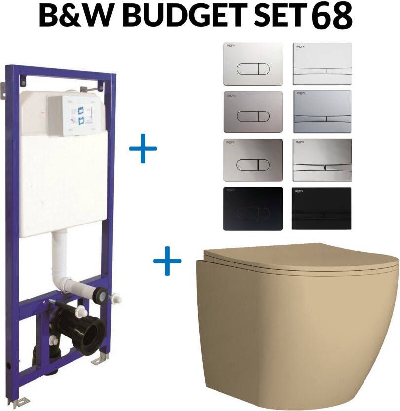 Boss & Wessing Toiletset Budget 68 Mudo Mat Beige Met B&W Drukplaat