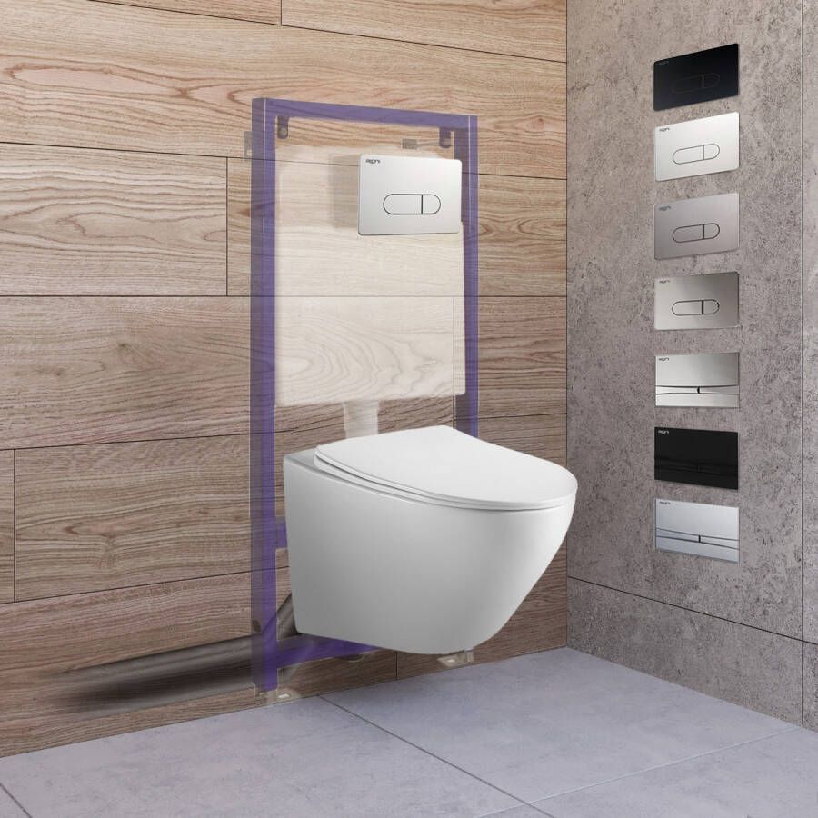 Boss & Wessing Toiletset Budget 93 Mudo Randloos Met Zitting Mat Wit Met B&W Drukplaat