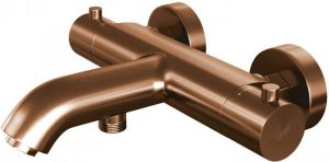 Brauer Badkraan Copper Edition 15cm Thermostatisch Opbouw Rond Geborsteld Koper PVD 2 Greeps
