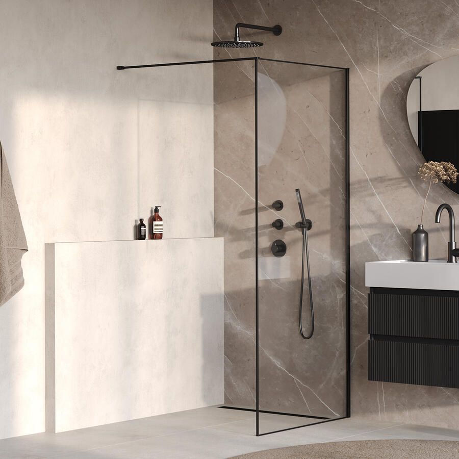 Brauer Collision Inloopdouche 100x200 Helder Glas Incl. Glascoating Mat Zwart