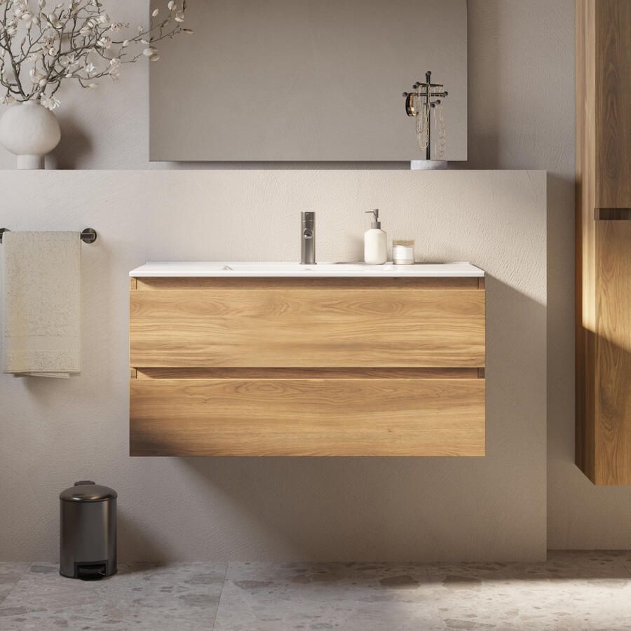 Brauer Core Meubelset 120 cm Met 2 Softclose Lades Greeploos Met Wastafel Honey