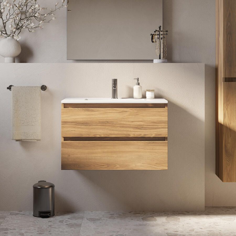 Brauer Core Meubelset 80 cm Met 2 Softclose Lades Greeploos Met Wastafel Honey