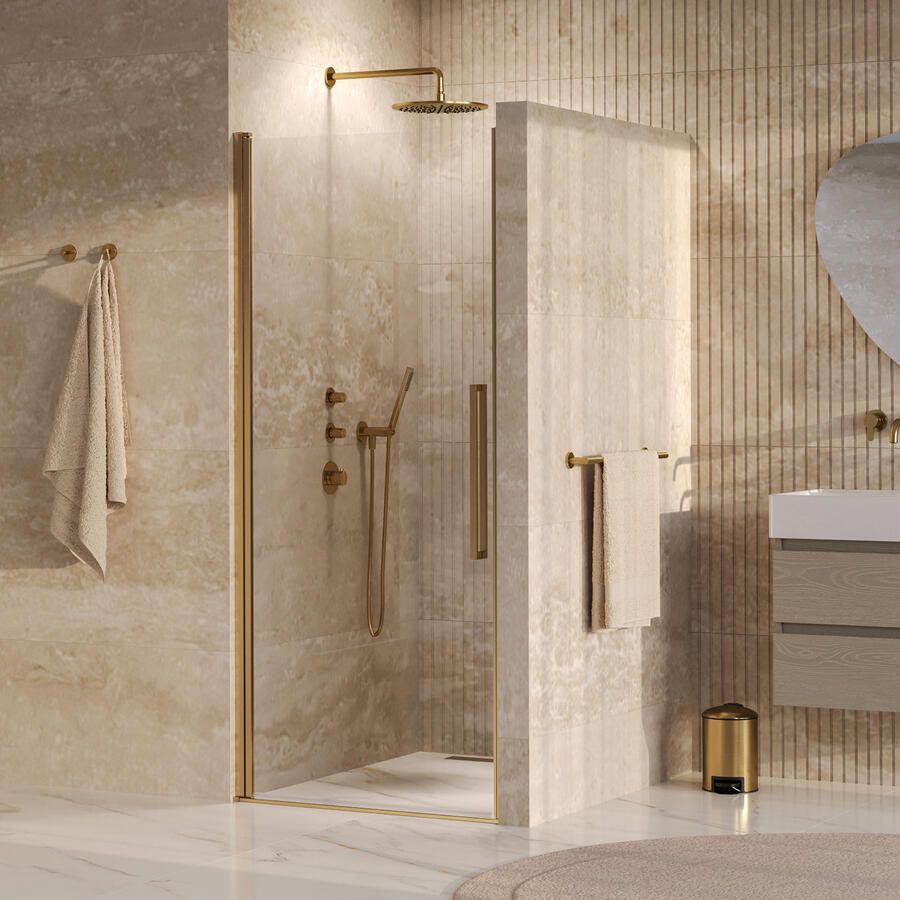 Brauer Cosmic Nisdeur Draaiend 90x200 Omkeerbaar Helder Glas Incl. Glascoating PVD Goud Geborsteld