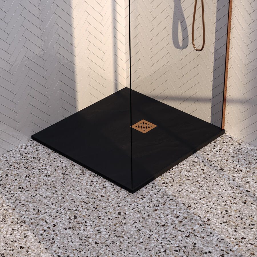 Brauer Asteroid Douchebak 90x90 incl. antislip en antibacterieel mineraalmarmer mat zwart DB-AS9090MZ - Foto 1