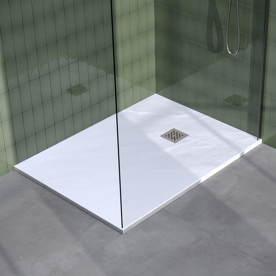 Brauer Asteroid Douchebak 90x140 incl. antislip en antibacterieel mineraalmarmer mat wit DB-AS90140MW