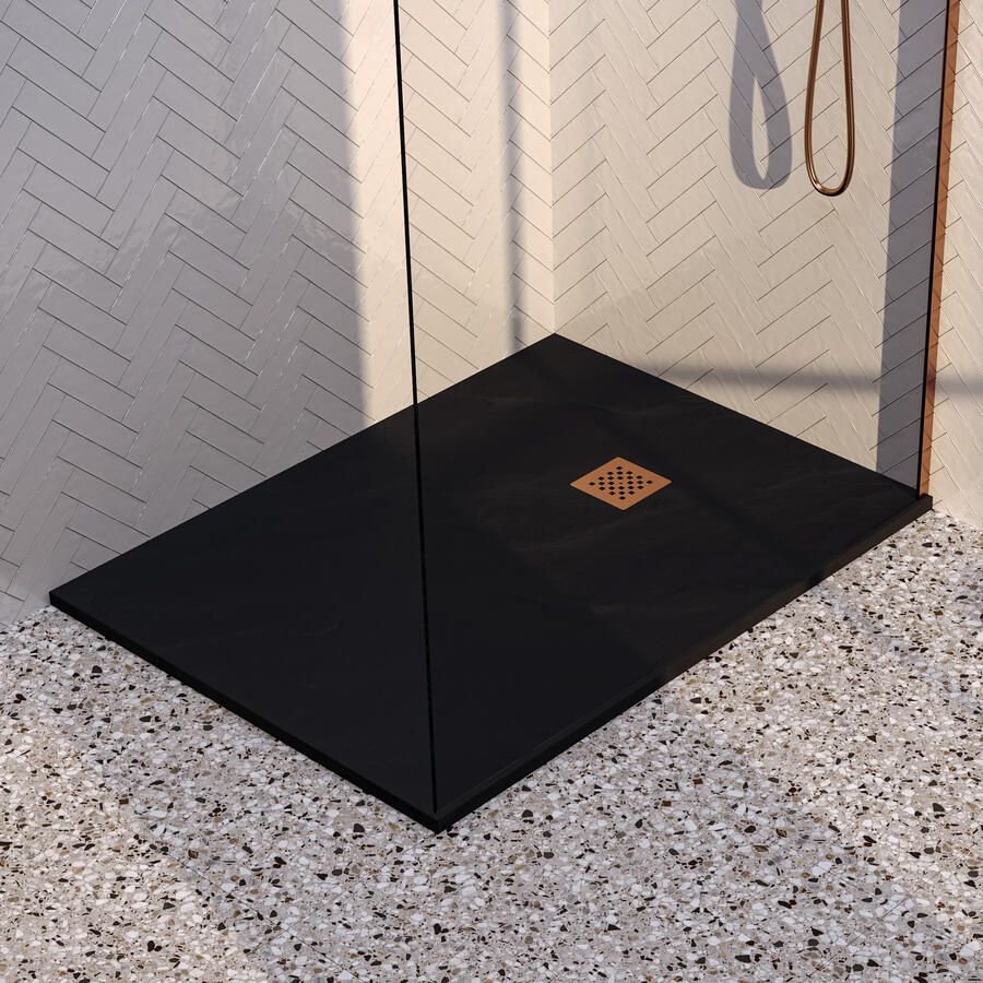 Brauer Asteroid Douchebak 100x140 incl. antislip en antibacterieel mineraalmarmer mat zwart DB-AS100140MZ