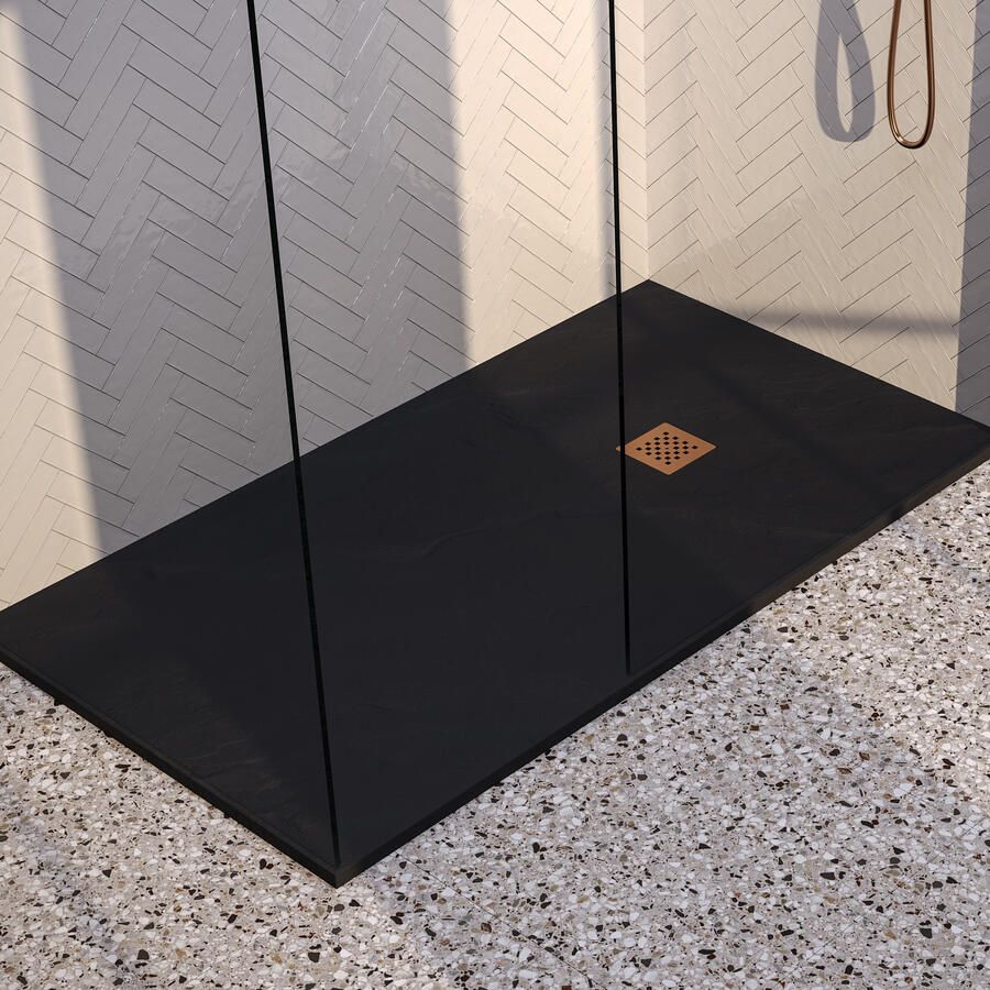 Brauer Asteroid Douchebak 100x180 incl. antislip en antibacterieel mineraalmarmer mat zwart DB-AS100180MZ