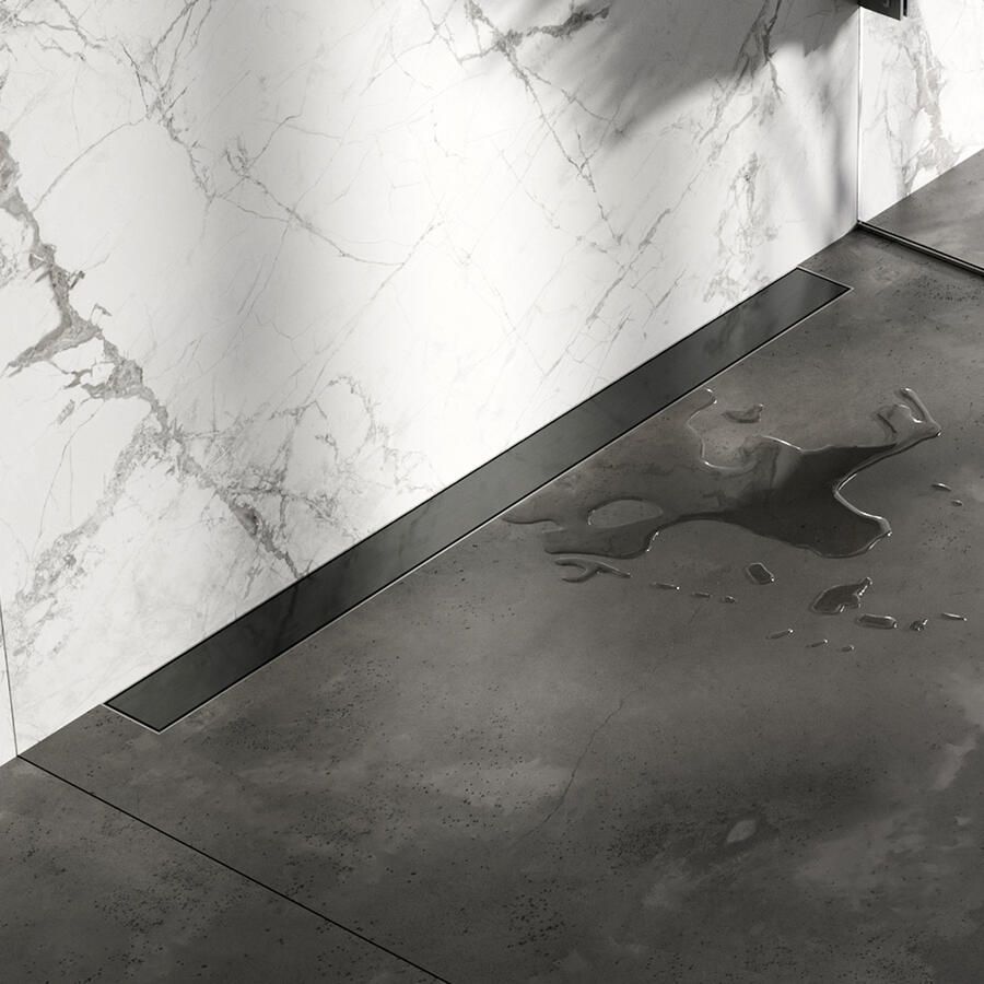 Brauer Douchegoot Gunmetal Muur Montage Inclusief Vloerflens 100x7 cm Zero Tegelinlegrooster Omkeerbaar