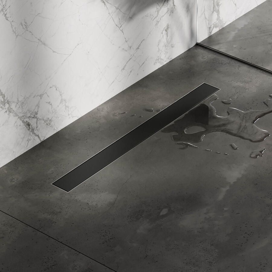 Brauer Douchegoot Mat Zwart Inclusief Vloerflens 80x7 cm Zero Tegelinlegrooster Omkeerbaar