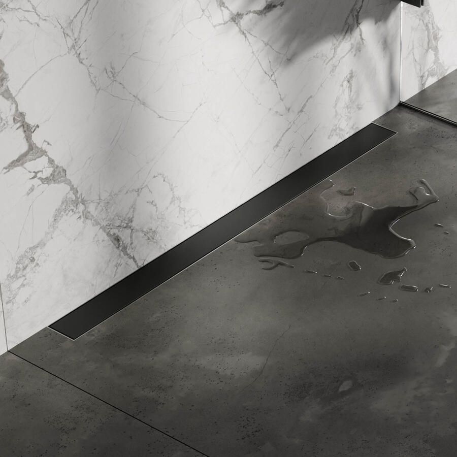 Brauer Douchegoot Mat Zwart Muur Montage Inclusief Vloerflens 100x7 cm Zero Tegelinlegrooster Omkeerbaar