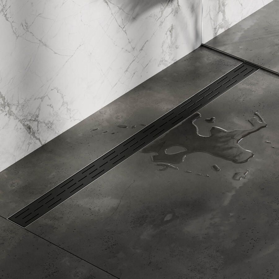Brauer Douchegoot StanDrain 120x7 cm Zwart Vloerflens Inclusief Kunststof Sifon Verstelbare Poten