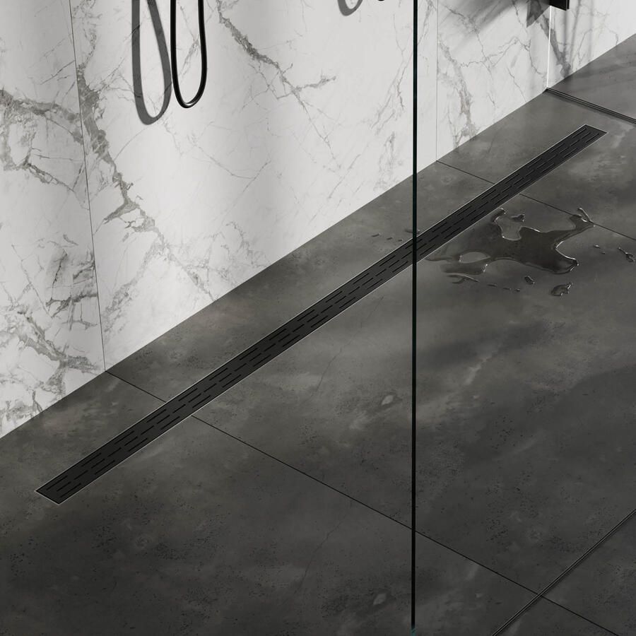 Brauer Douchegoot StanDrain 180x7 cm Zwart Vloerflens Inclusief Kunststof Sifon Verstelbare Poten